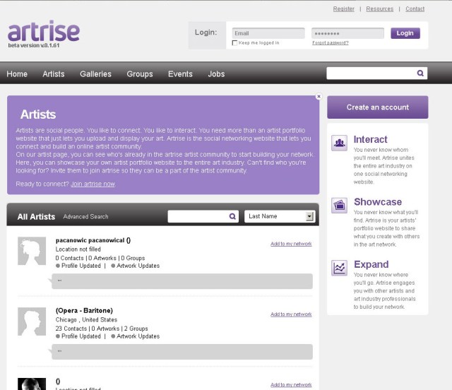 Screenshot of Artrise home page (Taken 25 August 2013)
