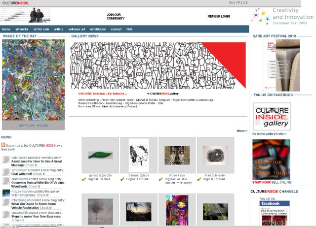 Screenshot of CultureInside home page (Take 4 September 2013)