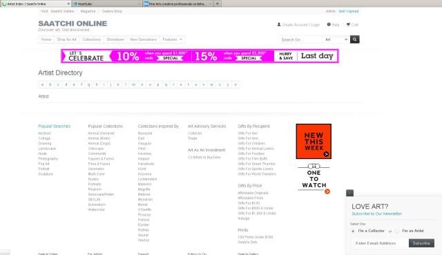 Screen shot of SaatchiOnline.com artist directory (Taken 25 August 2013)