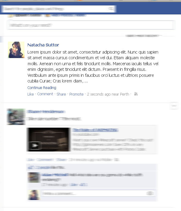 Screenshot of truncated status update in Facebook news feed (Taken 16 September 2013)