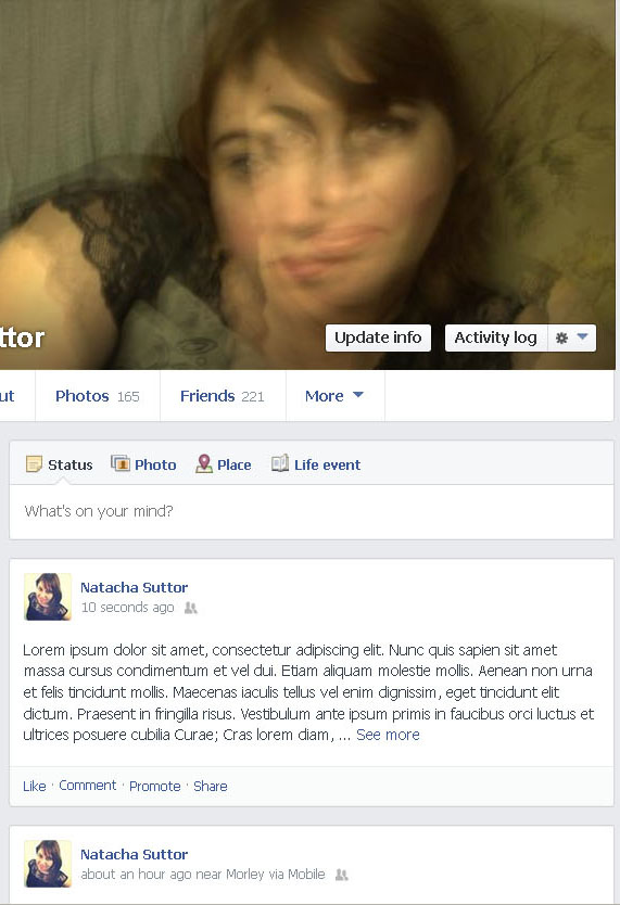 Screenshot of truncated status update on Facebook profile page (Taken 16 September 2013)